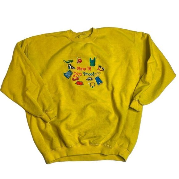90s Vintage Embroidered Shop still You Drop Sweatshirt Yellow Large - Picture 1 of 6